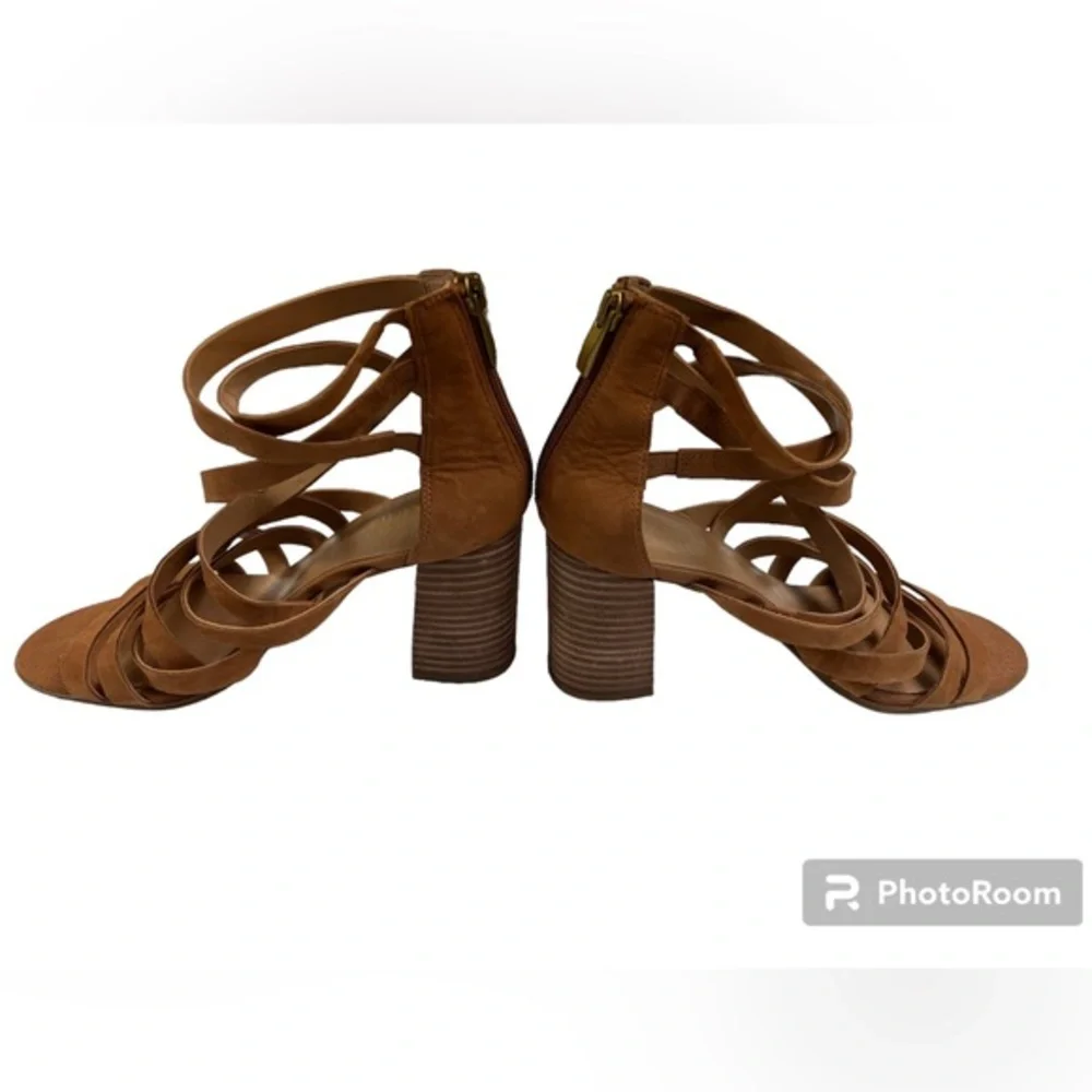 Franco Sarto Sandals‎ Womens 7.5 M Hachi Zip Ankle Strappy Brown Leather Heels - Picture 6 of 9